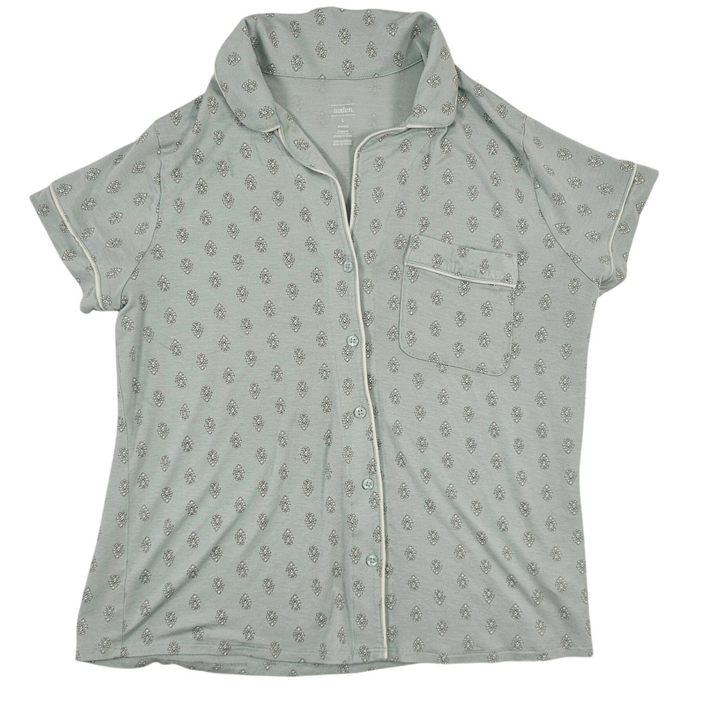 Auden Cloud Knit Pajama Top Large Sage GreenFloral Medallion Button DownShort Sl